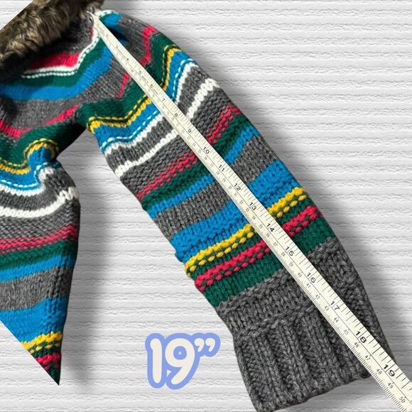 Hanna Andersson Knit Sweater Coat Faux Fur Collar Gray Multi Stripe 130 (8–10) - Picture 4 of 8